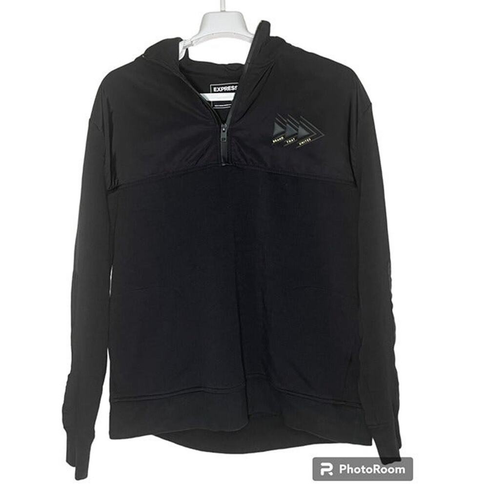 Express Quality + FIt "Brand that Unites" Black Graphic Hoodie Pullover Size L
